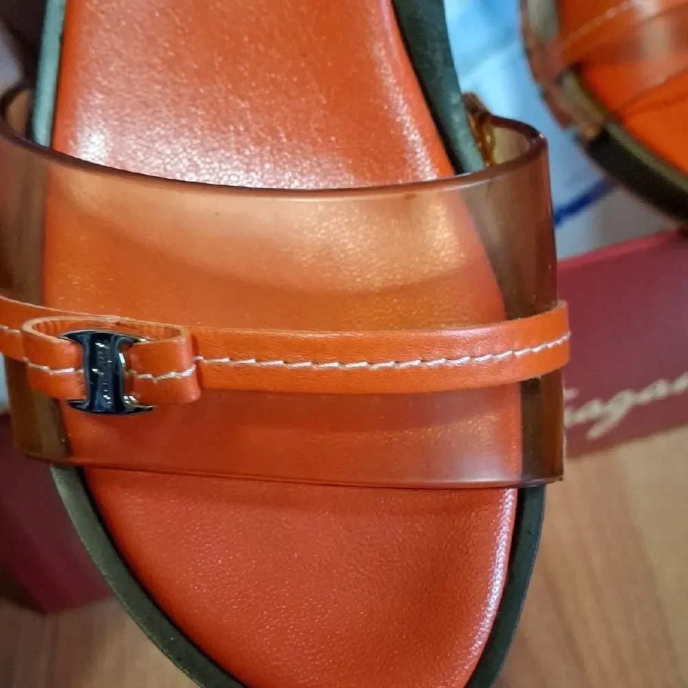 Salvatore Ferragamo Orange Slide Sandals